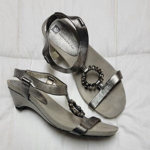 #1 - Anne Klein Flex metallic pewter sandals
